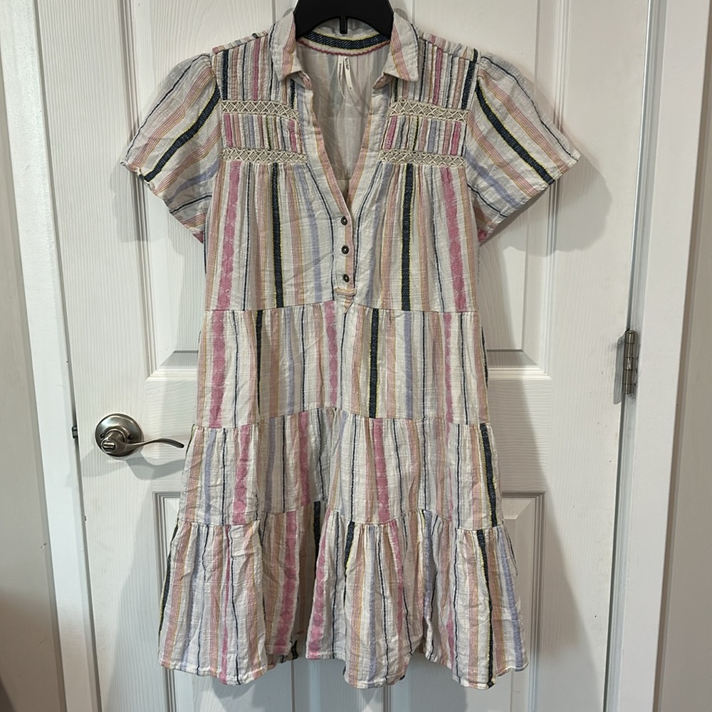 Anthropologie Georgina Tiered Cotton Striped Shirt Dress small - Picture 4 of 7